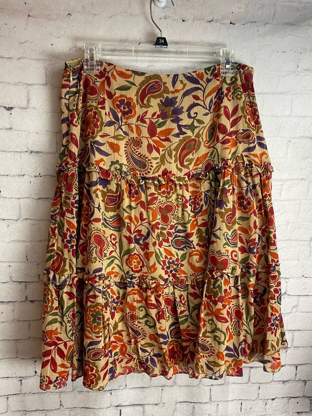 Lauren Ralph Lauren size 10 midi skirt tan and warm red paisley print - Picture 2 of 6